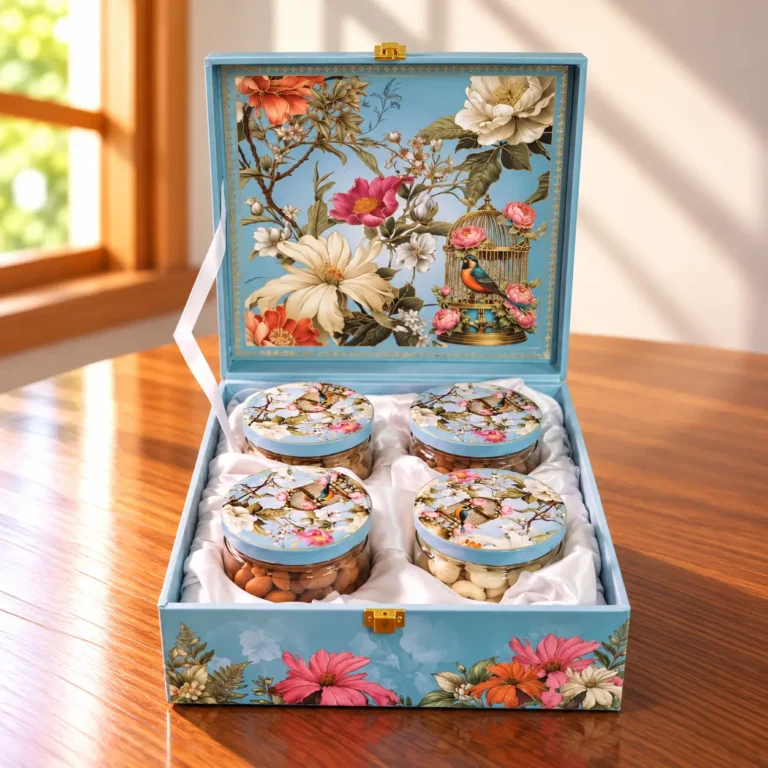 neelam floral dry fruit gift box open